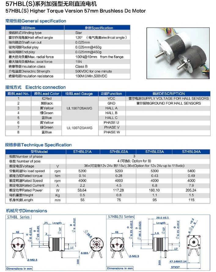 57bl High Torque 12V 24V 36V 48V 60V Electrical Brushless DC Motor 30W 50W 75W 100W 200W 250W BLDC Geared Motor with Controller Brake Encoder Integrated